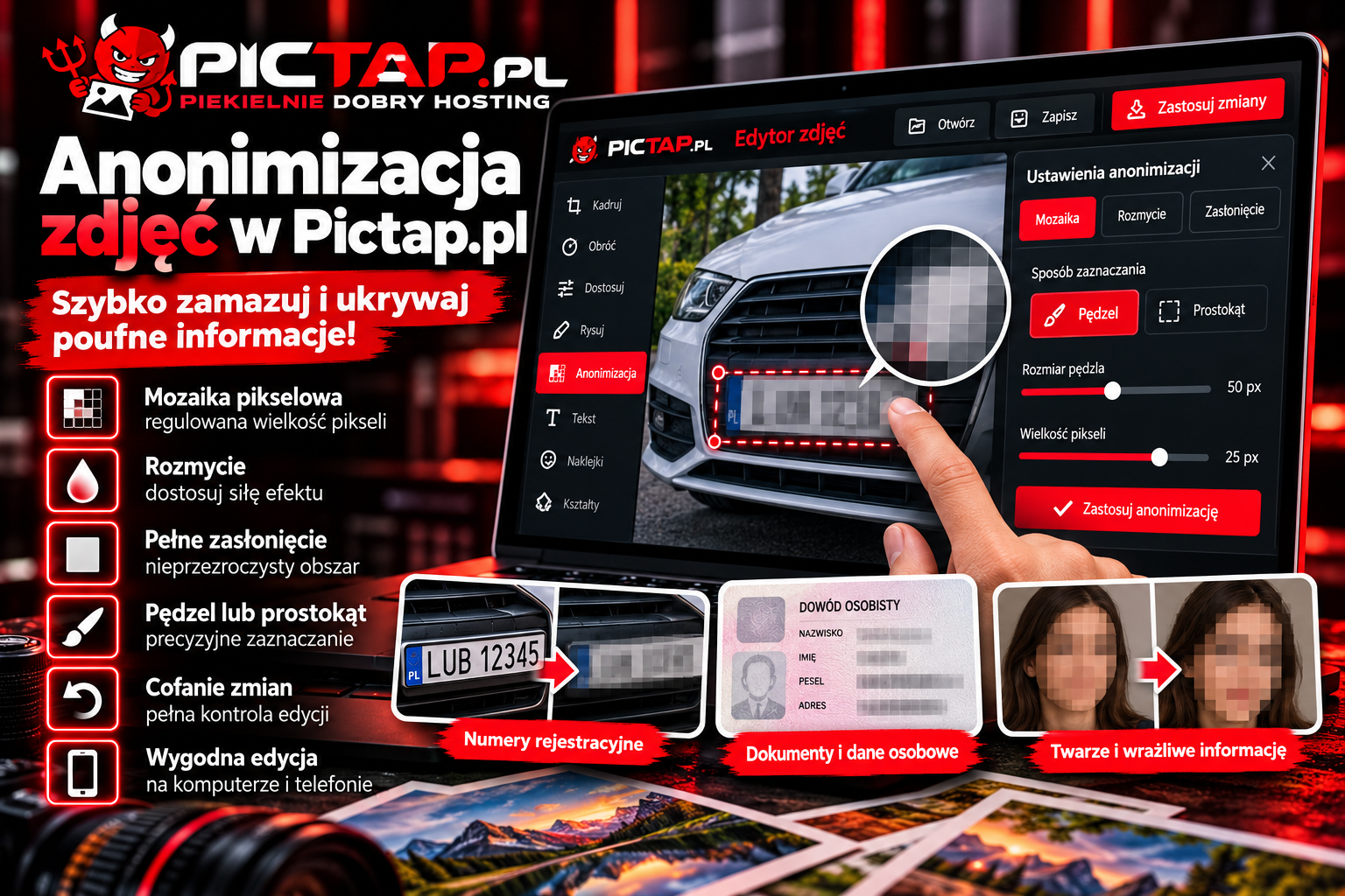 Nowość w Pictap.pl – anonimizacja zdjęć za pomocą pędzla i mozaiki